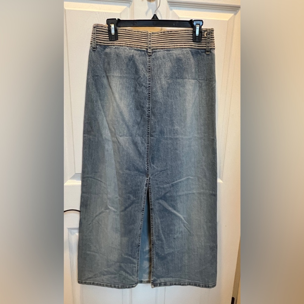 Y2K Angels Blue boho Denim Maxi Skirt with Tassel Waistband Sz 6 - Picture 4 of 9